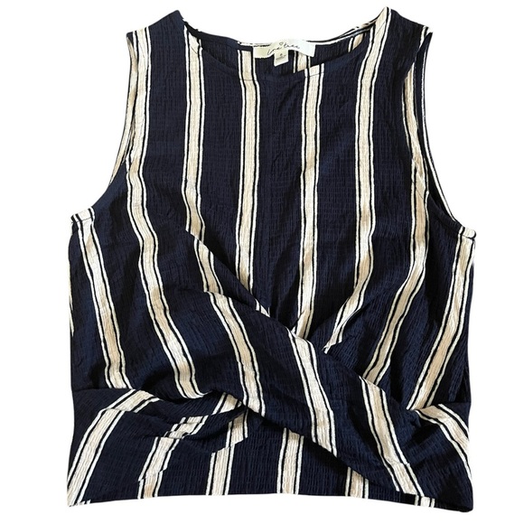 Love Tree Navy And White Striped Cross Top - Picture 1 of 5